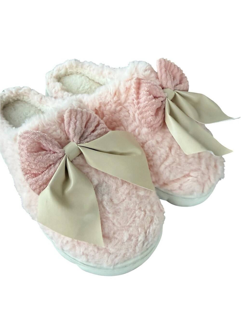 Unbranded Cozy Fuzzy Slippers Bow Size 9-10 (40-41)